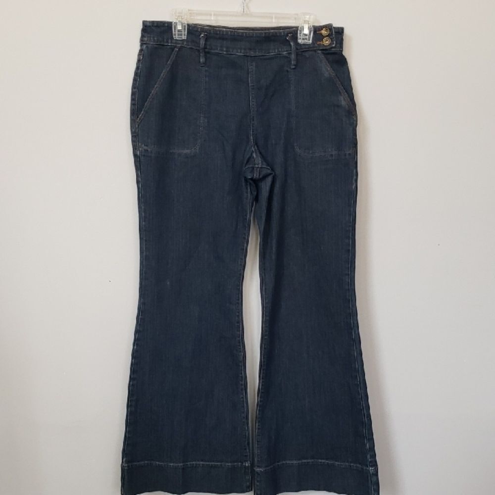 Y2K Old Navy Jeans Womens 12 Dark Blue Flare Bell Bottom Denim Hippie Boho